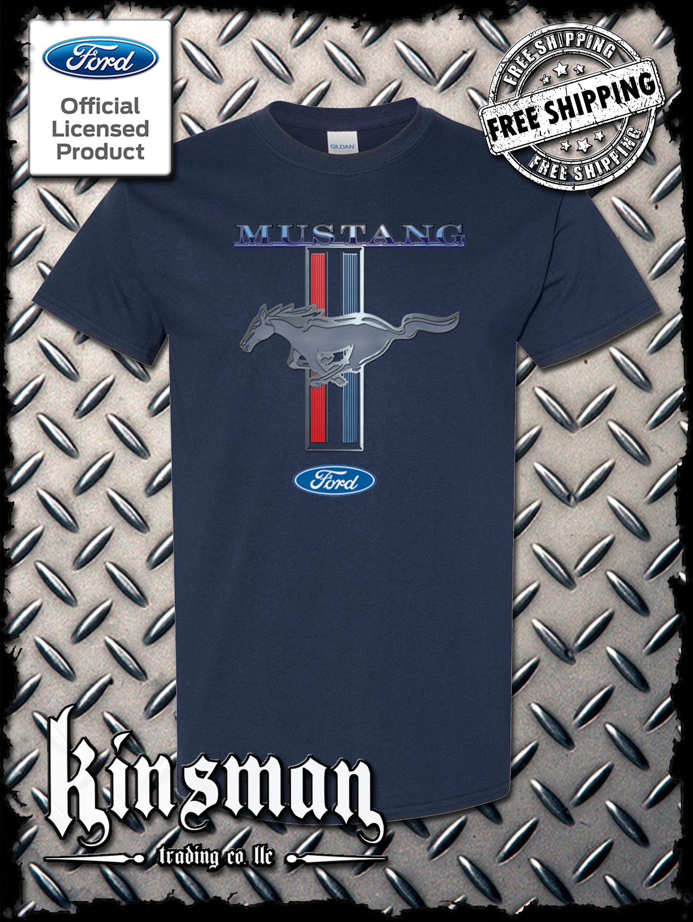 Ford Mustang Red White & Blue Stripe Logo T-shirt Official