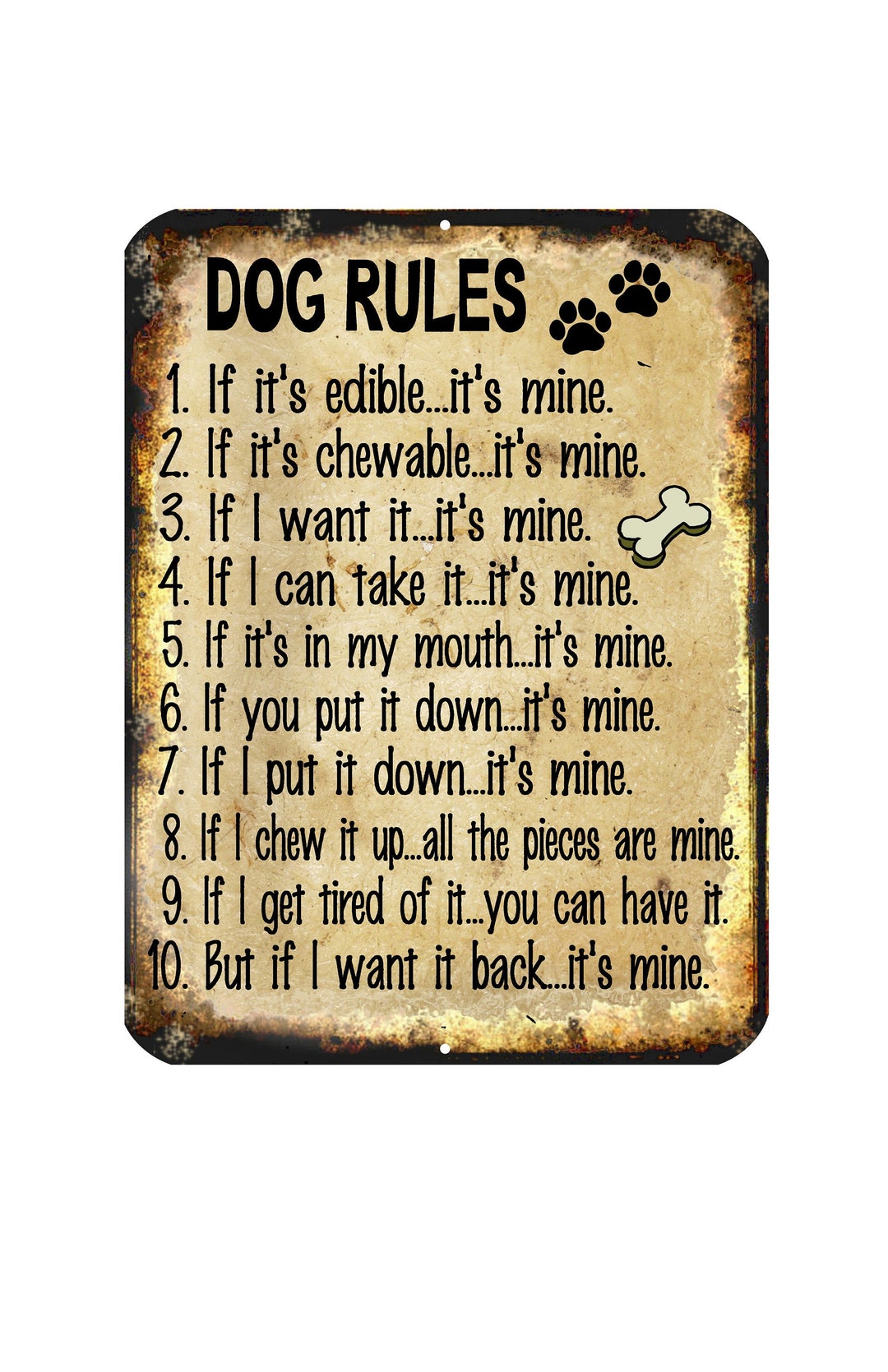 Dog Rules Funny Novelty Metal Sign 9x12 / Animal Pet Owners Lovers