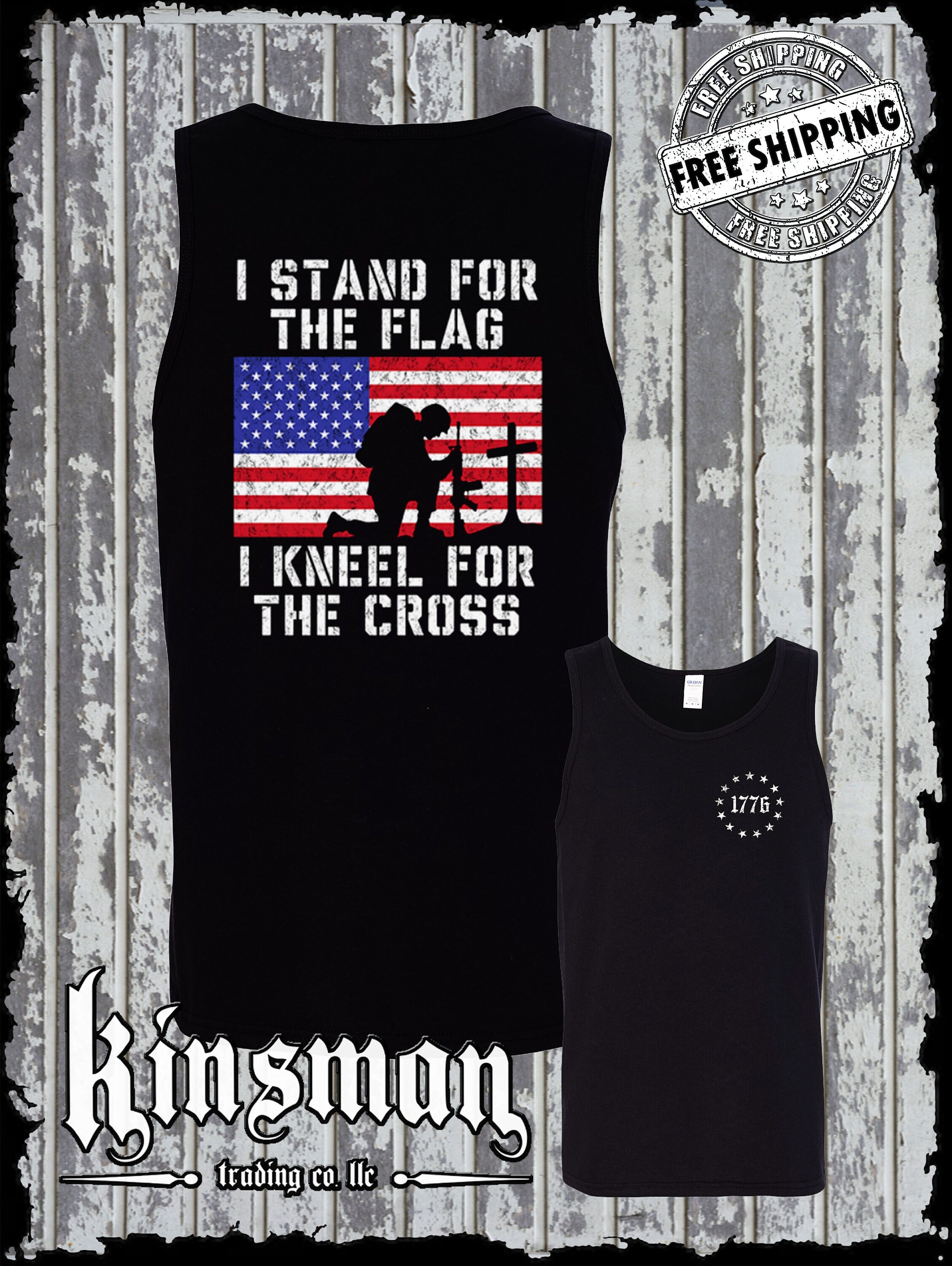 I Stand for the Flag Kneel for the Cross 2-Sided Tank Top T-Shirt American Patriot USA God's Country