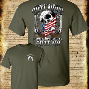 Outlaw 2nd Amendment American Flag Skull Double-Sided T-Shirt - Men's Sizes S-3XL (Gildan) 5 thumbnail image
