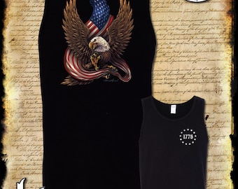American Flag / Eagle 1776 2-Sided Tank Top T-Shirt / Patriotism Freedom USA 2nd Amendment