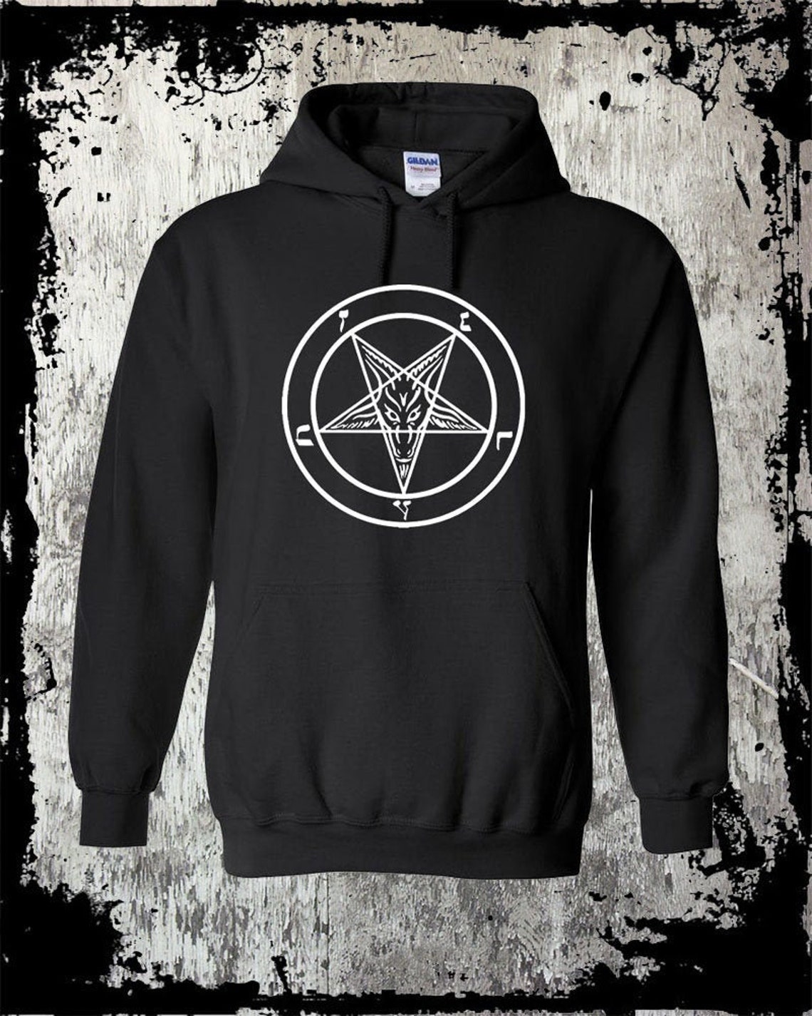 Baphomet Pentagram 2-Sided Pullover Hoodie - Gildan Heavy Blend - Black - Men's