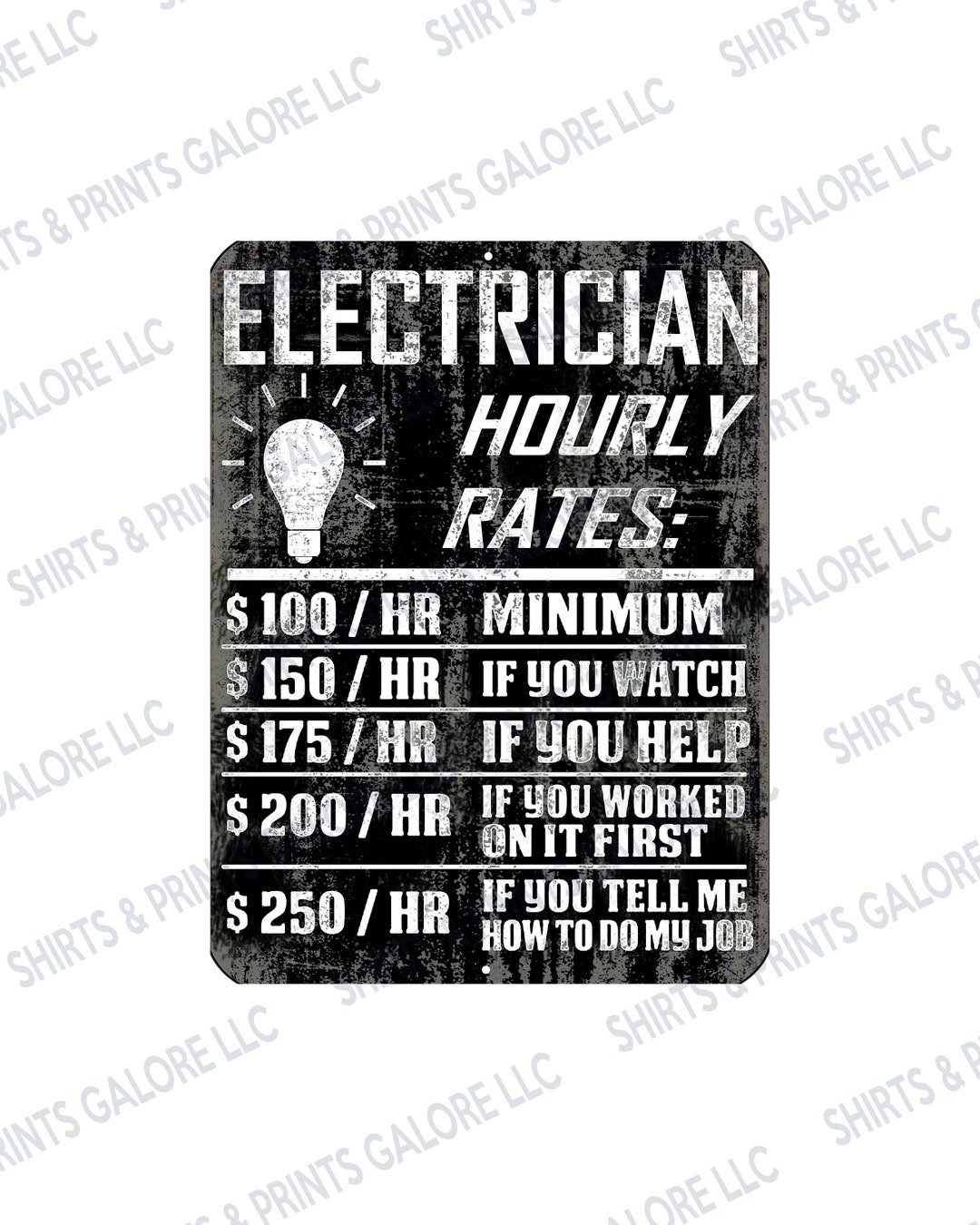 Electrician Hourly Rate 9x12 Aluminum Sign electrical Etsy Canada
