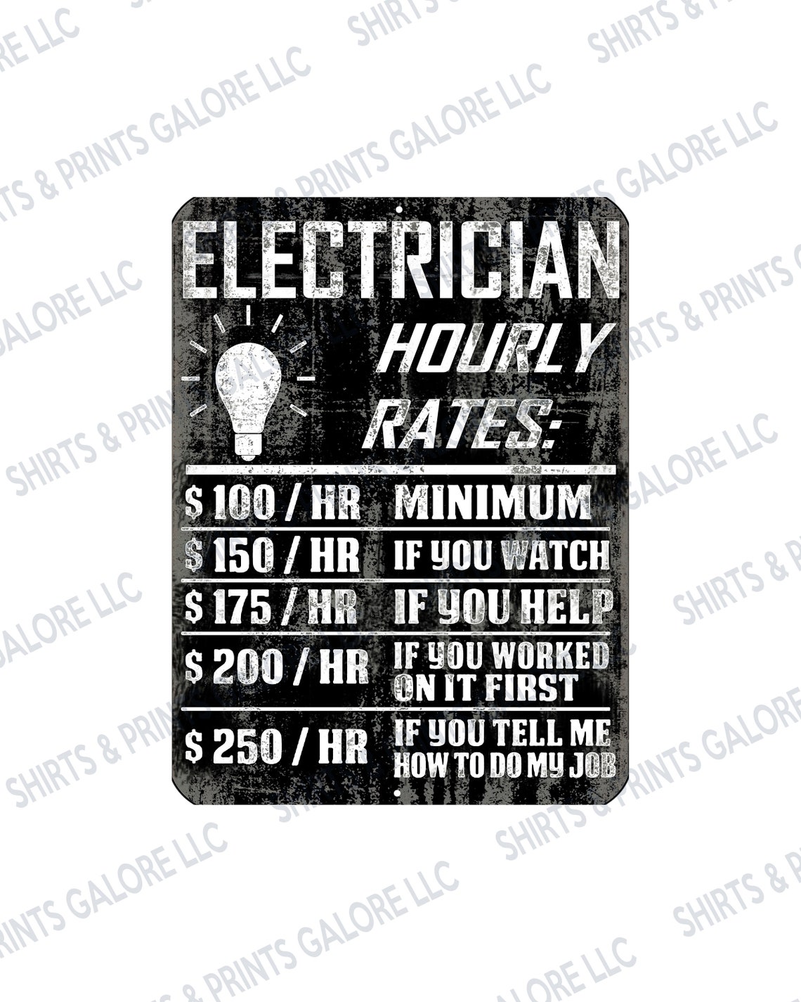 Electrician Hourly Rate 9x12 Aluminum Sign electrical Etsy