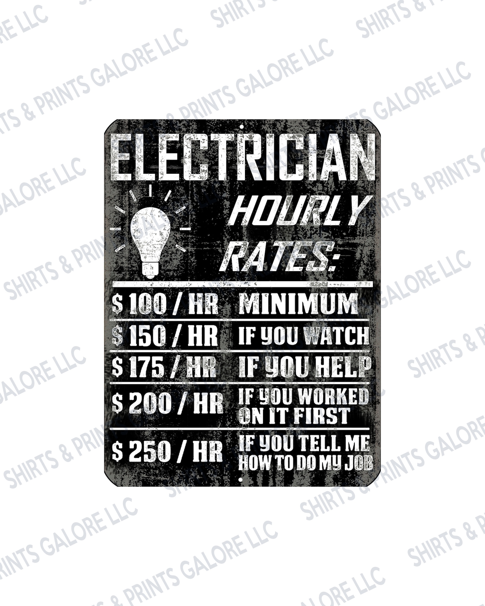 Electrician Hourly Rate 9x12 Aluminum Sign electrical Etsy