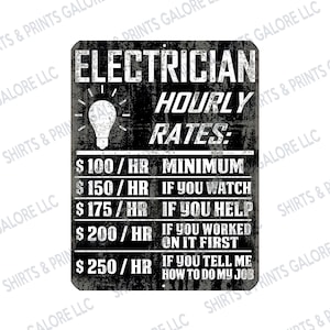 Electrician Hourly Rate 9x12 Aluminum Sign -Electrical Engineer Father's Day Gag Gift