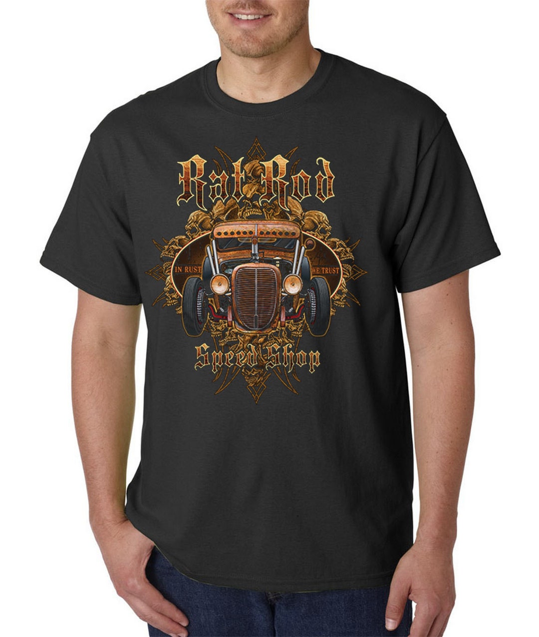 Rat Rod Speed Shop T-shirt - in Rust We Trust - Hot Rod Garage Street ...
