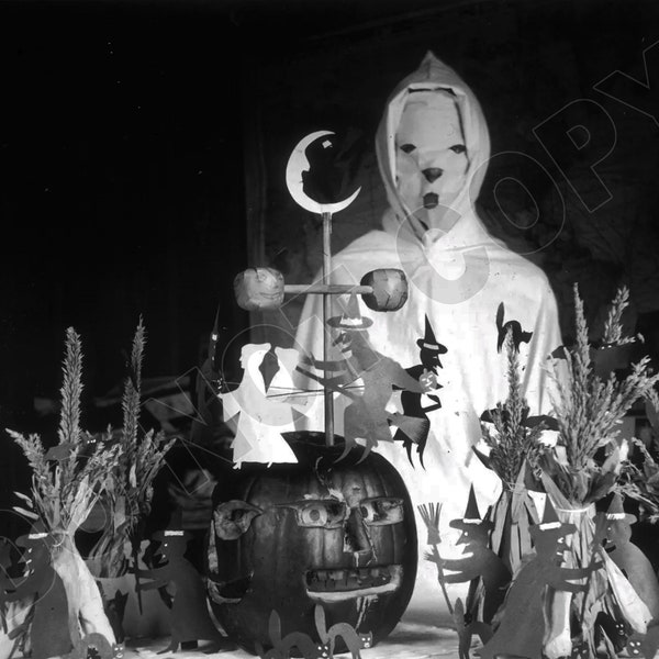 Vintage Creepy Ghost Mask Halloween Photo Reprint - Spooky Costumes Haunted
