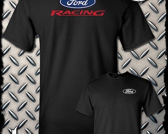 Camiseta de dos caras con el logotipo ovalado azul de Ford Racing - Producto oficial con licencia - Mustang F-150