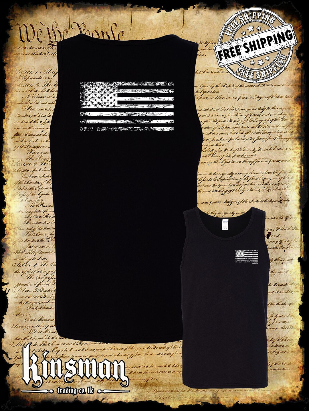 Distressed Boxy USA Flag Tee-432