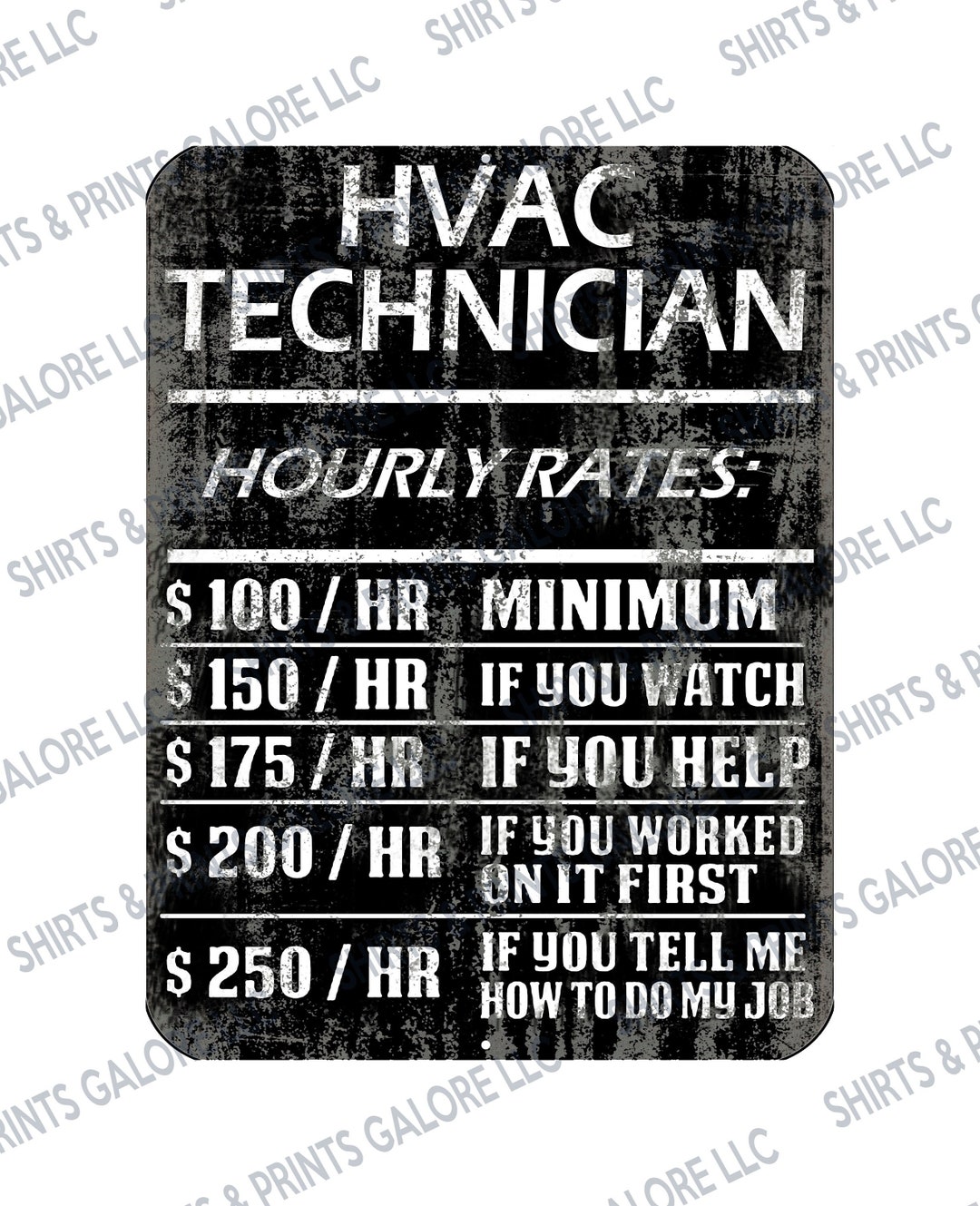 HVAC Technician Hourly Rate Funny Metal Sign Heating & Cooling Etsy