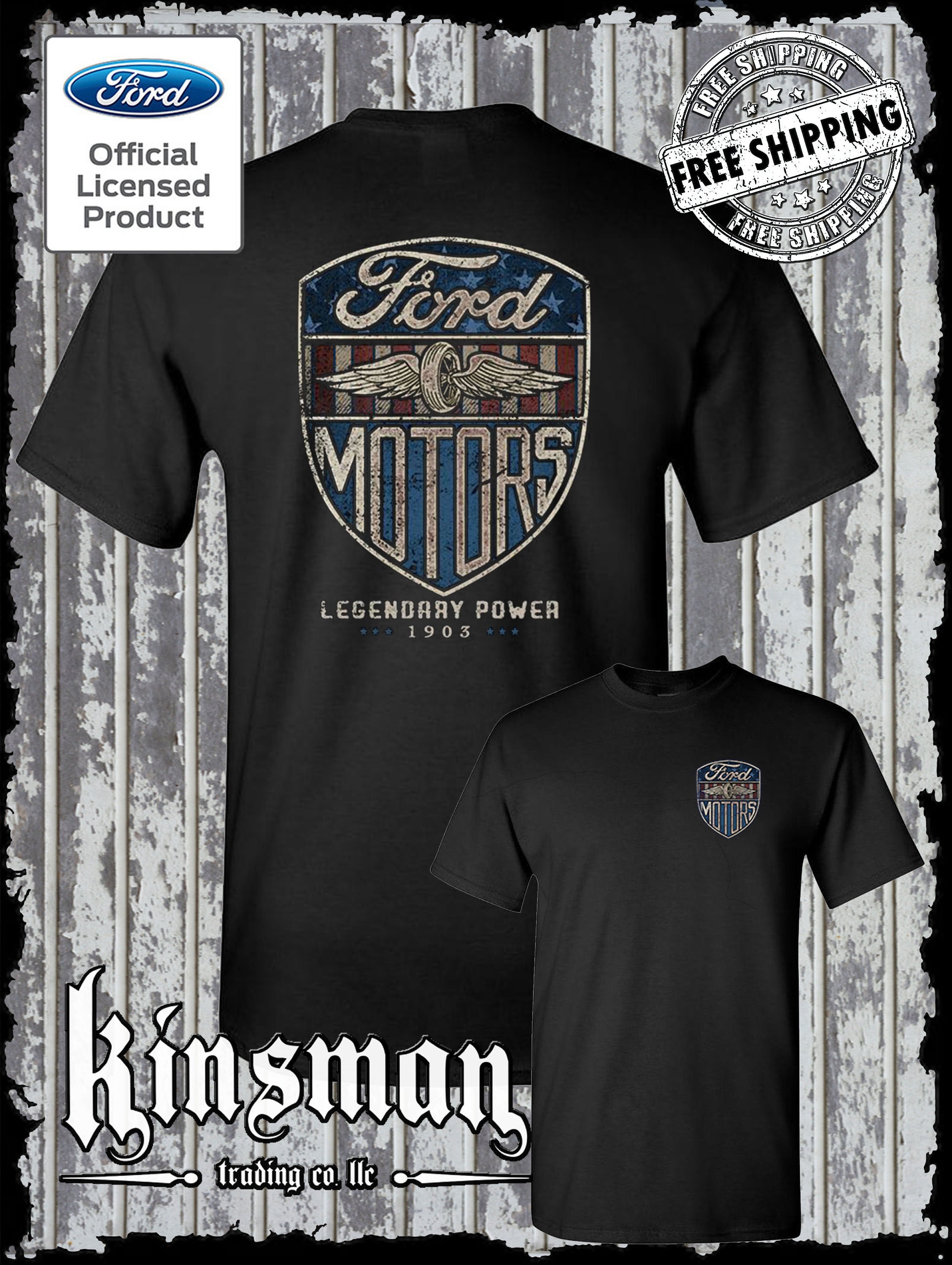 Ford Motors Legendary Power Retro Vintage Style Logo 2-Sided T-Shirt / Official Licensed