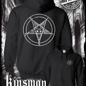 Baphomet Satanic Pentagram Distressed Logo 2-Sided Hoodie / Sweatshirt