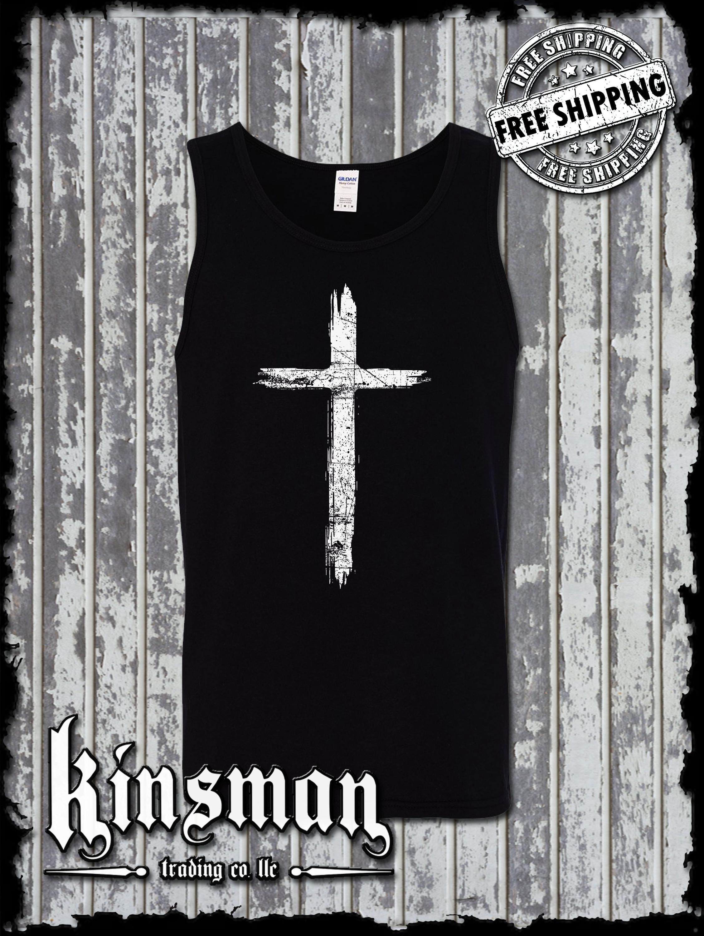 Cross Distressed Crucifix Tank Top T-shirt / Catholic Christian 