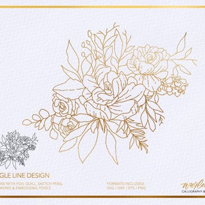 Single Line SVG Folie Quill Blumen für Cricut / Silhouette