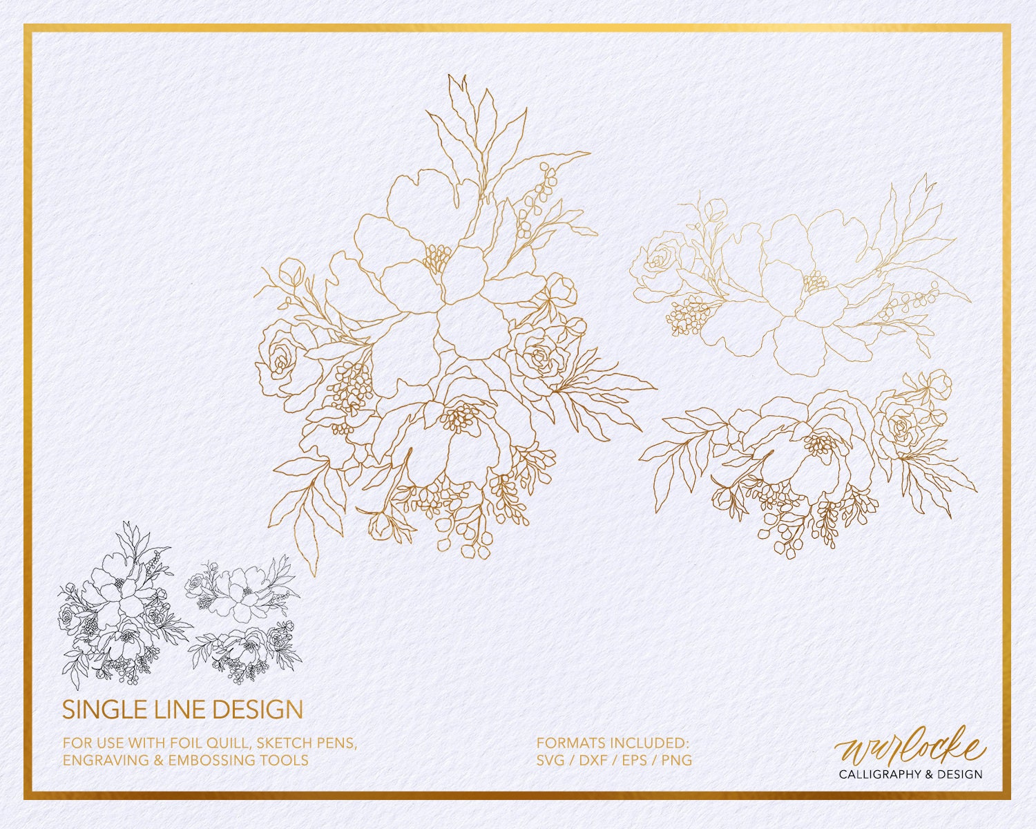 Foil quill SVG golden Lavender. Single line design – WatercolorPNG