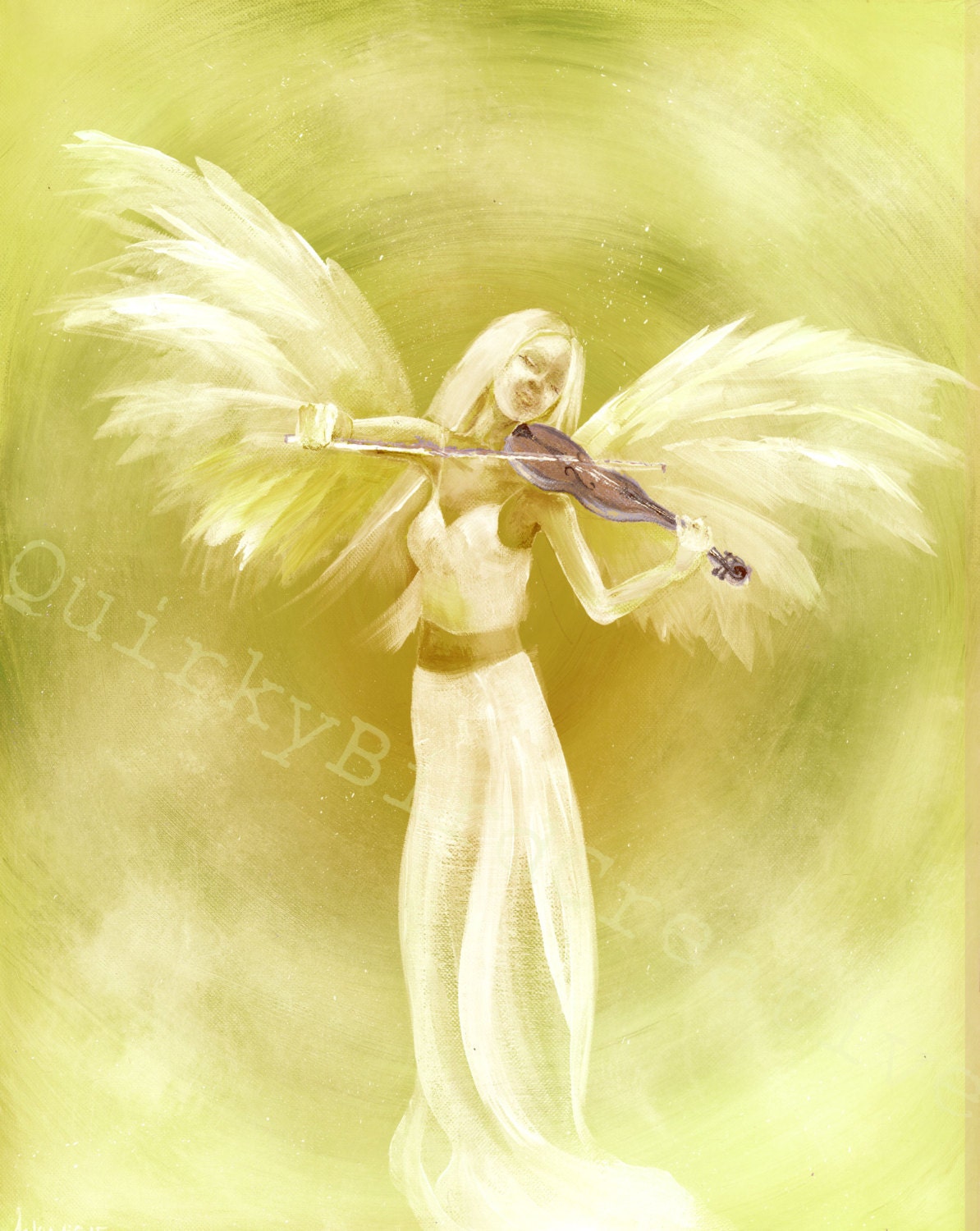 Angel Playing Violin Gift Print of Original Painting Artwork Etsy UK