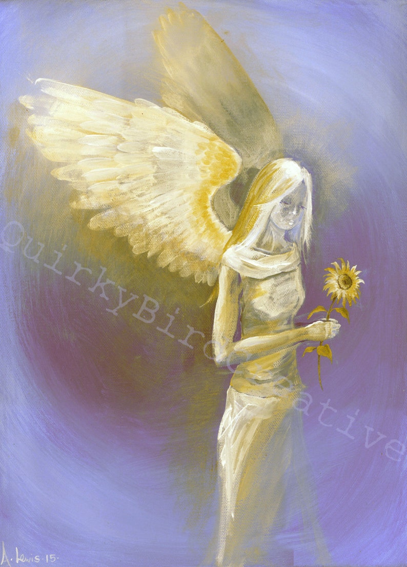 Sunflower Angel Healing Gift Artwork Print of Original Signed Etsy