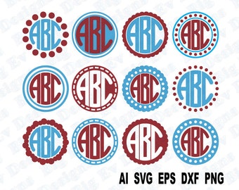 Circle Monogram Frames Set 2, Svg Cutting File, Svg, Dfx, Eps, Png, Pdf, Cricut Design Space, Silhouette Cameo, Digital Cut Files, Die Cut