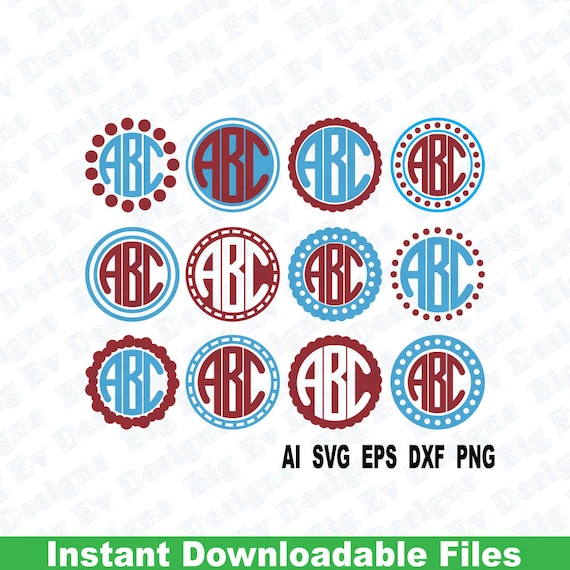 Circle Monogram Frames Set 2, Svg Cutting File, Svg, Dfx, Eps, Png, Pdf, Cricut Design Space, Silhouette Cameo, Digital Cut Files, Die Cut