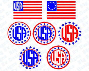 Flag Monogram Frames, Svg Cutting File, Independence Day, Svg, Dfx, Eps, Png, Pdf, Cricut, Silhouette Cameo, Digital Cut Files, 4th of July