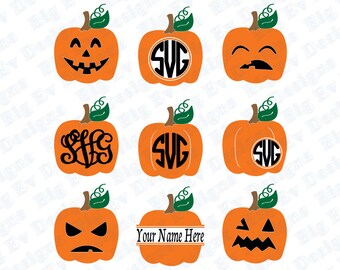 Pumpkin SVG Faces, Jack-o'-lantern, Monogram Frames, Halloween, Autumn, Fall, Svg Cutting File, Cricut, Silhouette, Digital Cut Files,