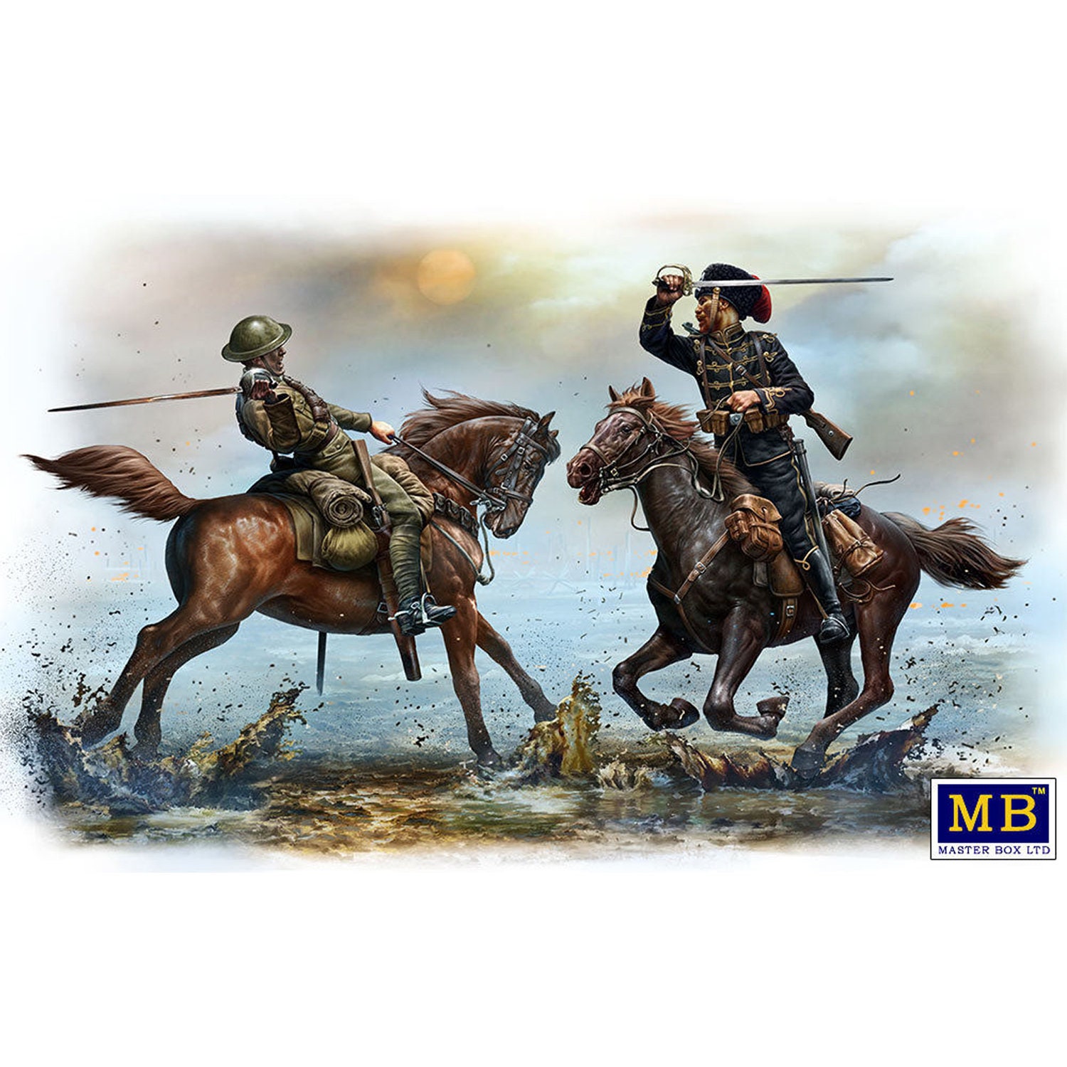 Master Box 35184 WWI British & German Fighting Cavalrymen 2Figures w/Horses 1/35 