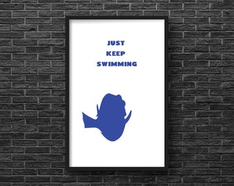 Finding Dory inspired "Just Keep Swimming" Wall Art Silhouette 8X10