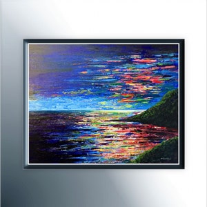 oil painting of the reflection color on the water , sea landscape.