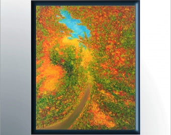 Pintura del paisaje del otoño,la imagen de las hojas de otoño.