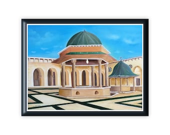 Mosque oil painting, architecture wall art ancient religion building.