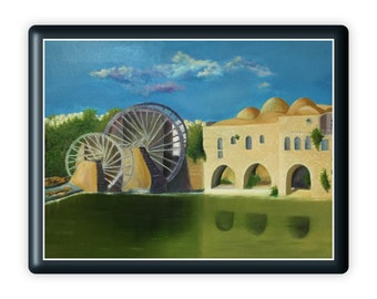 Architecture artwork ,Water wheel original oil painting,