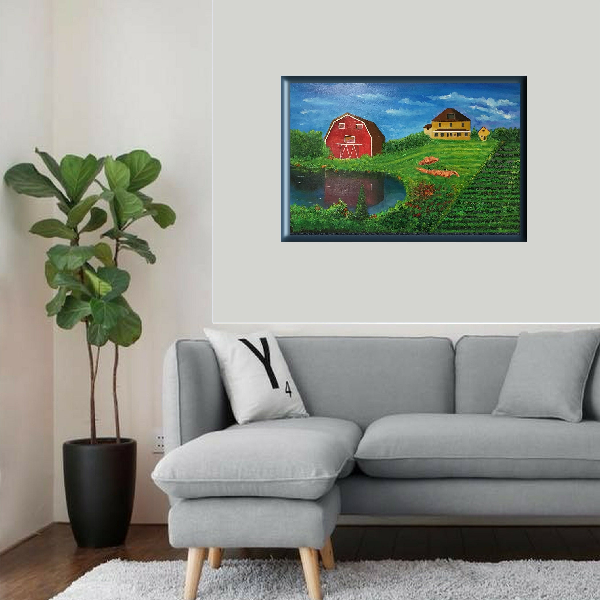 Large Original Painting Farm Animals Canvas Painting. Etsy
