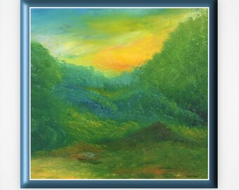 pintura a óleo da natureza, arte de paisagens rurais.