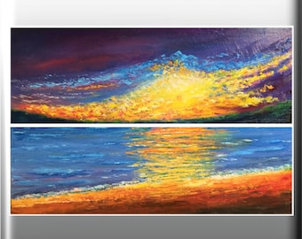 Sunset landscape art,Sunset scenery, original oil painting scenery.