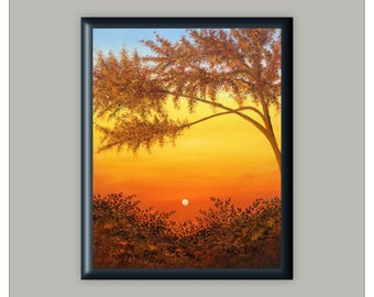 sunrise landscape on canvas, summer sunrise.