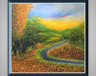 Landscape original oil  painting, autumn landscape .