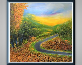 Paisagem pintura a óleo original, paisagem de outono.