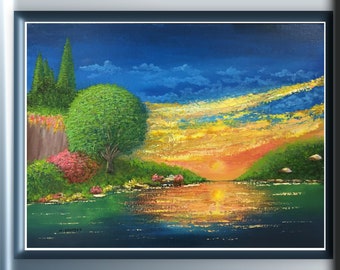 Spring canvas wall art, Spring landscape painting.