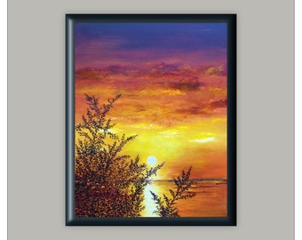 sunrise oil painting on canvas, sunset wall art canvas.