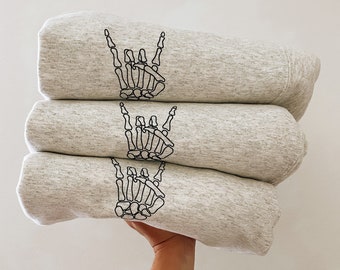 Skeleton Rock On Hand Crewneck || Sweatshirt || Crewneck || Skeleton || Rock On || Skeleton Hand || Halloween || Halloween Sweatshirt ||