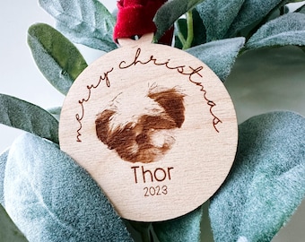Custom Dog Name and Photo Ornament || Christmas Holiday || Personalized Wooden Ornament || Gift Idea || Sympathy || Dog Memorial Ornament
