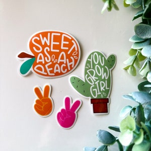Pacote de adesivos de bebê || Pêssego || Doce como um pêssego || Decalque || Vinil || Sinal de Paz || Legal || Hippie || Planta || Você cresce, garota || Presente de amigo