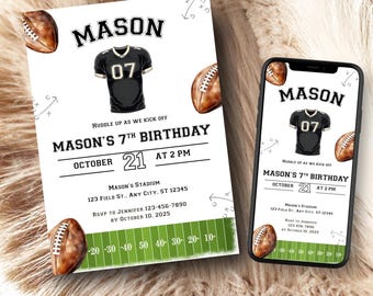 Football Birthday Invitation, Printable American Football Birthday Party Invite, Game Time, Editable Sports Invitation Digital Template