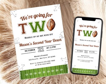 Second Year Down, Football Second Birthday Party Invitation, We're going for two Football Birthday Invitation, Sports Birthday  SD01