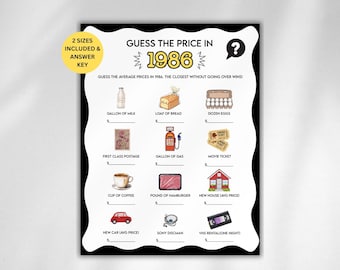 1986 Guess the Price Game, 1986 Birthday Game for Him Her, 1986 Trivia Game, Born in 1986 Game, 1986 Party Games, Birthday Trivia Game