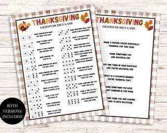 Thanksgiving Gratitude Dice Game, Family Game, Printable Thanksgiving Activity, Kids & Adults, Instant Download TG01