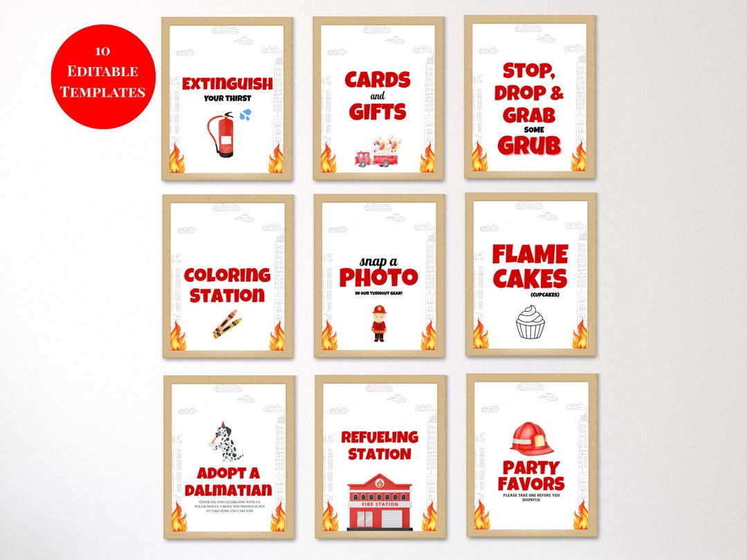 Fire Truck Party Sign Bundle, Printable Firefighter Birthday Decor ...
