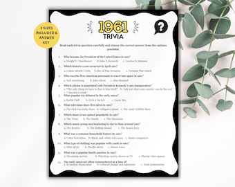 65th Birthday Trivia Game, TV and Radio Trivia Game, 1961 Trivia Match up Quiz, 65th Birthday Game, 1961 Birthday Games, Born in 1961