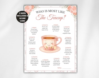 Tea Party Games, Who is Most Like The Teacup, Garden Tea Party, Tea Party Birthday Games, Bridal Tea Party Game, Ladies Tea Party Games